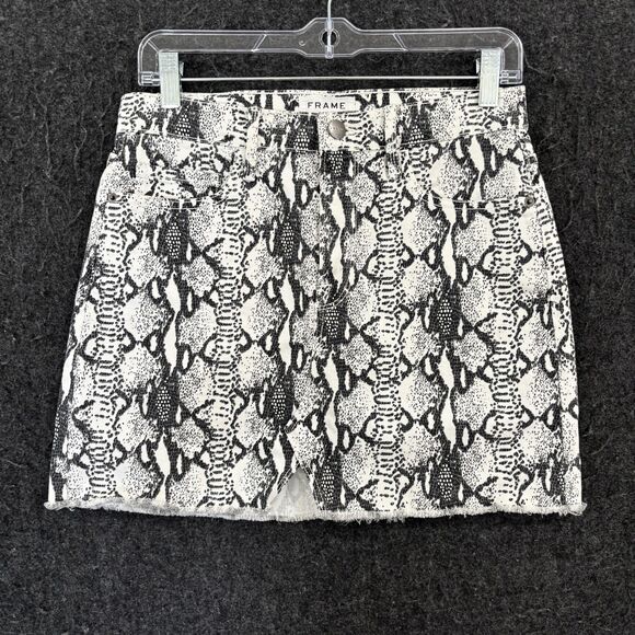 Frame Denim Dresses & Skirts - FRAME Le Mini Skirt Women's 26 Gray Snake Print Denim Raw Hem Front Slit Stretch